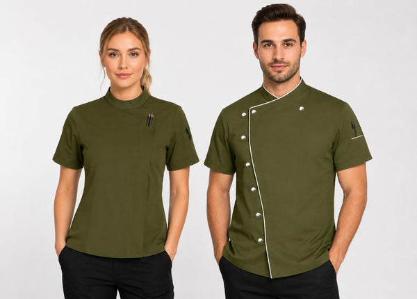 Haki Modern Aşçı Ceketi (Kısa Kol)