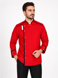 Kırmızı Modern Aşçı Ceketi (Kısa Kol)
