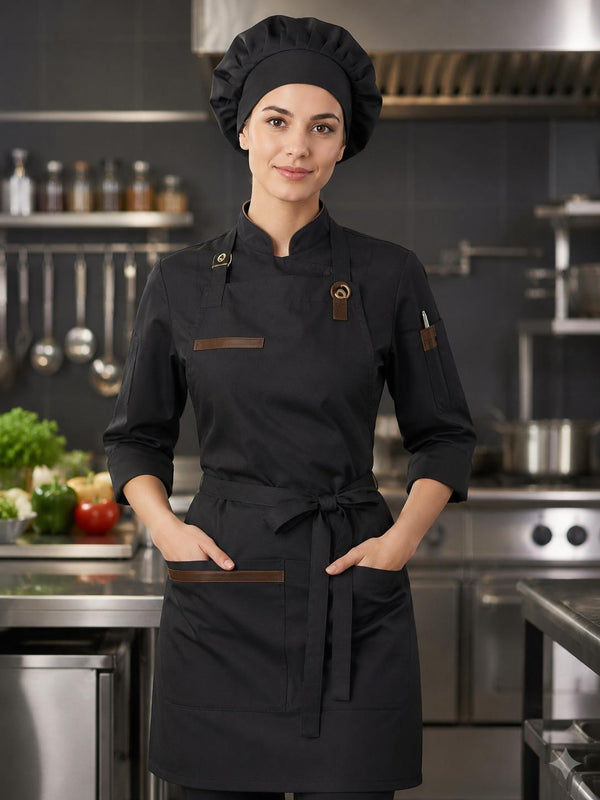 Siyah Modern Aşçı Ceketi (Kısa Kol)