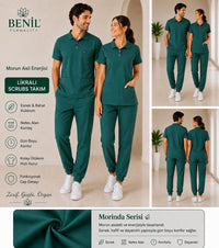 Zümrüt Polo Yaka Likralı Scrubs Takım