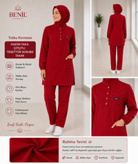 Bordo Hakim Yaka Çıtçıtlı Tesettür Scrubs Takım