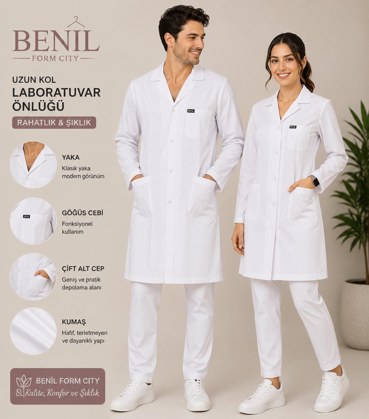 Beyaz Uzun Kol Laboratuvar Önlüğü
